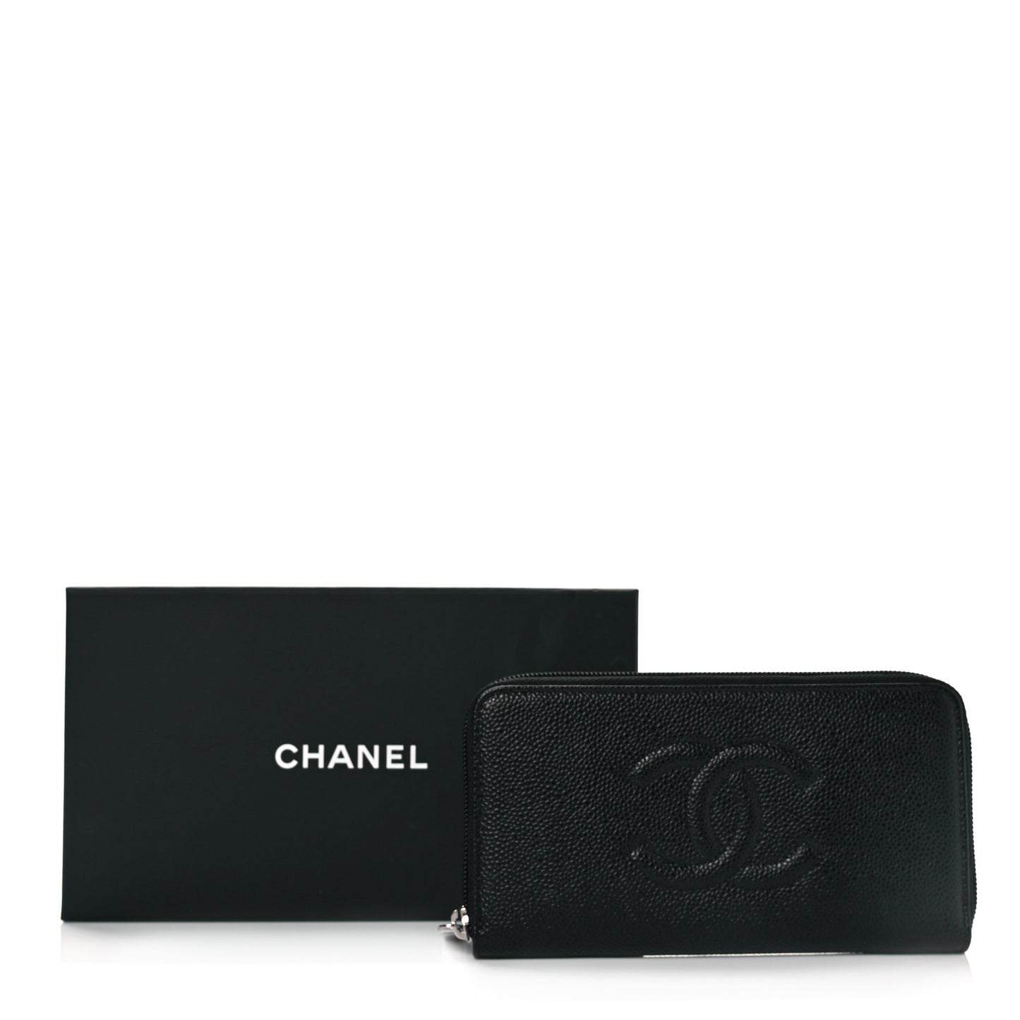 Caviar Large Timeless CC Zip Around Wallet Black