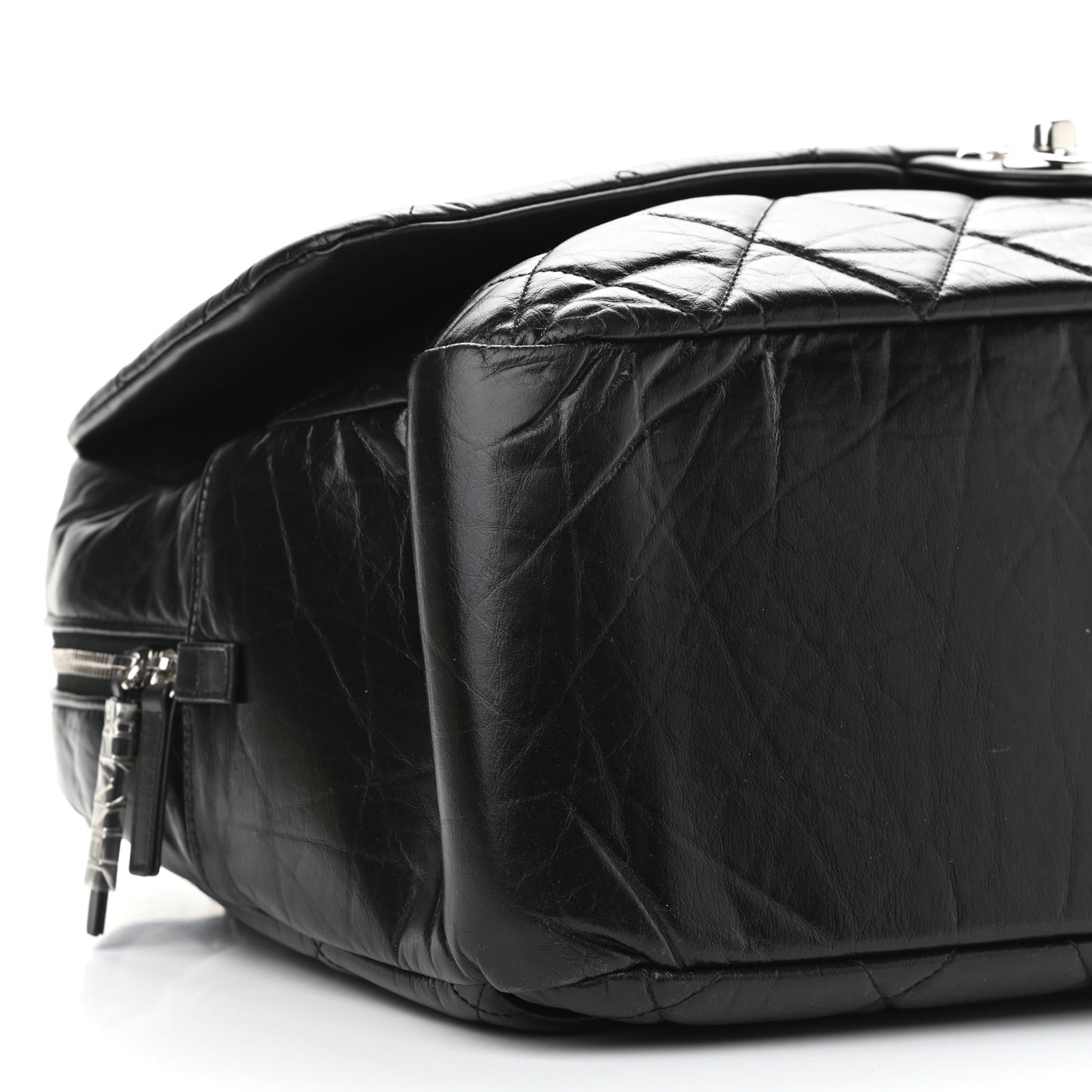 Aged Calfskin Quilted Large Express Bowling Bag Black