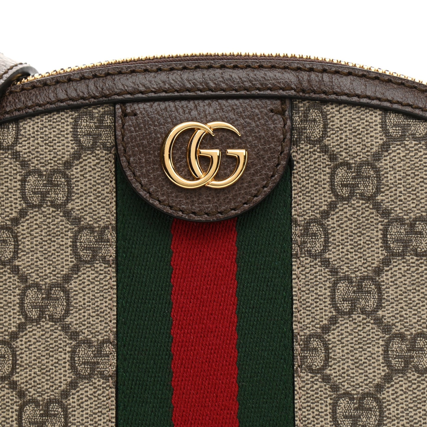 GG Supreme Monogram Textured Dollar Calfskin Web Small Ophidia Dome Shoulder Bag Beige Ebony New Acero