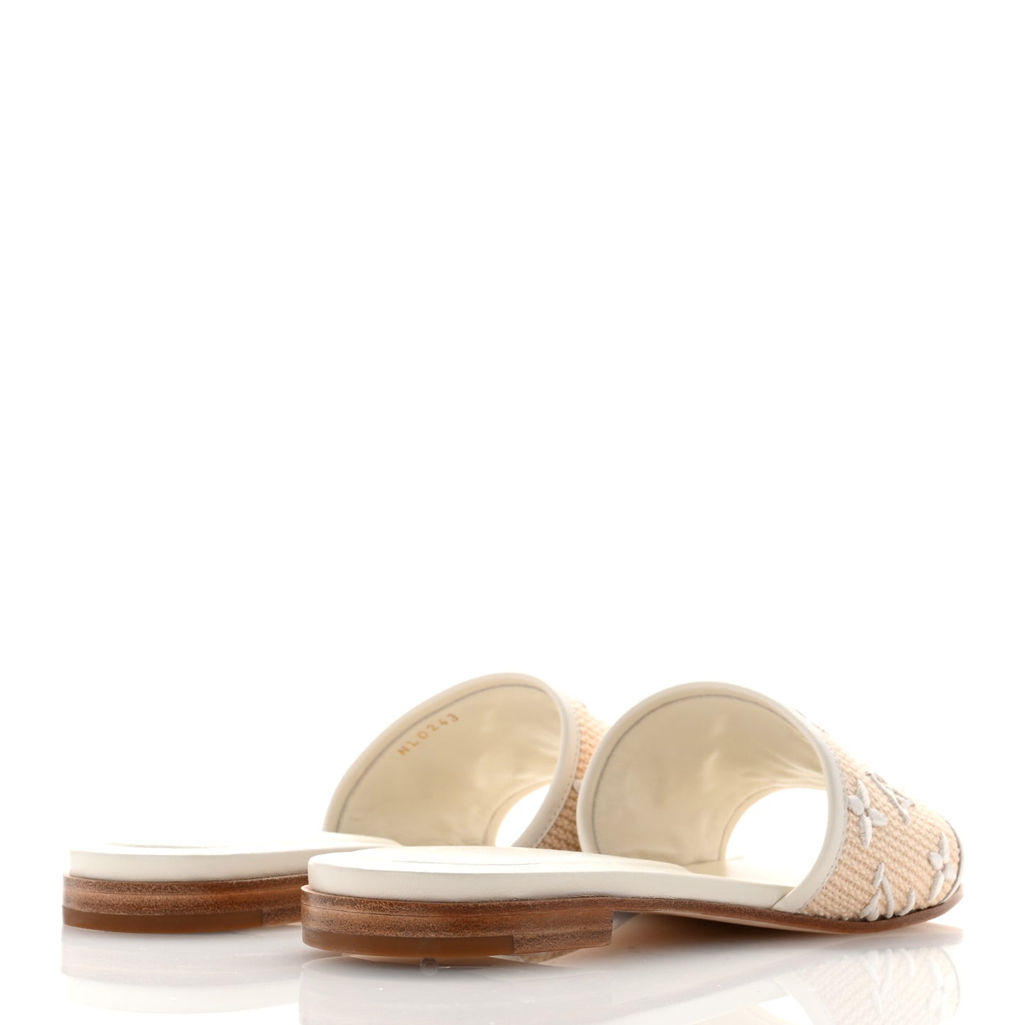 Raffia Calfskin Monogram By The Pool Revival Flat Mules 38 White