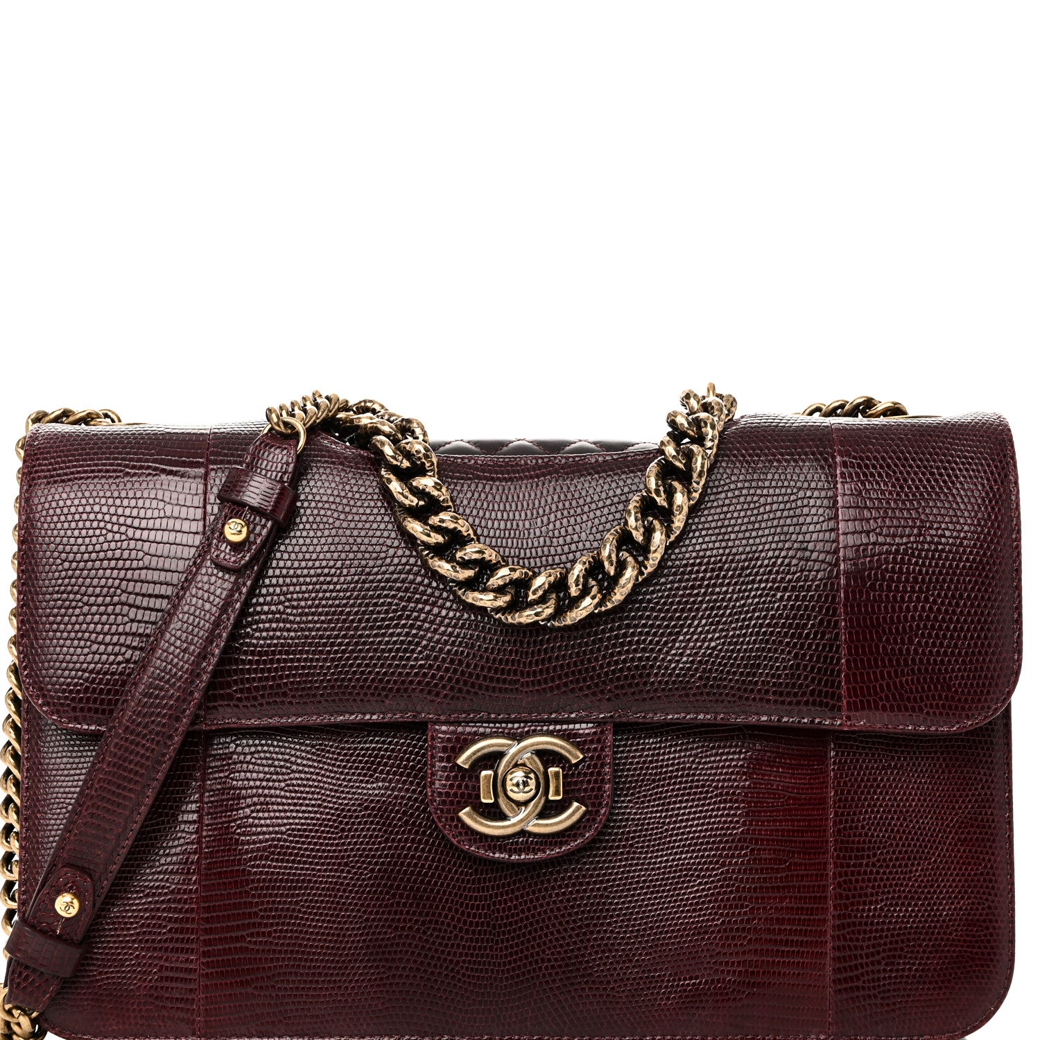 Chanel Lizard Lambskin Quilted Large Perfect Edge Flap Burgundy 8 of 10