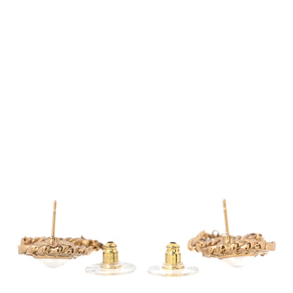 Chanel Pearl Crystal Chain Link CC Drop Earrings Gold Red Pink Yellow 3 of 5