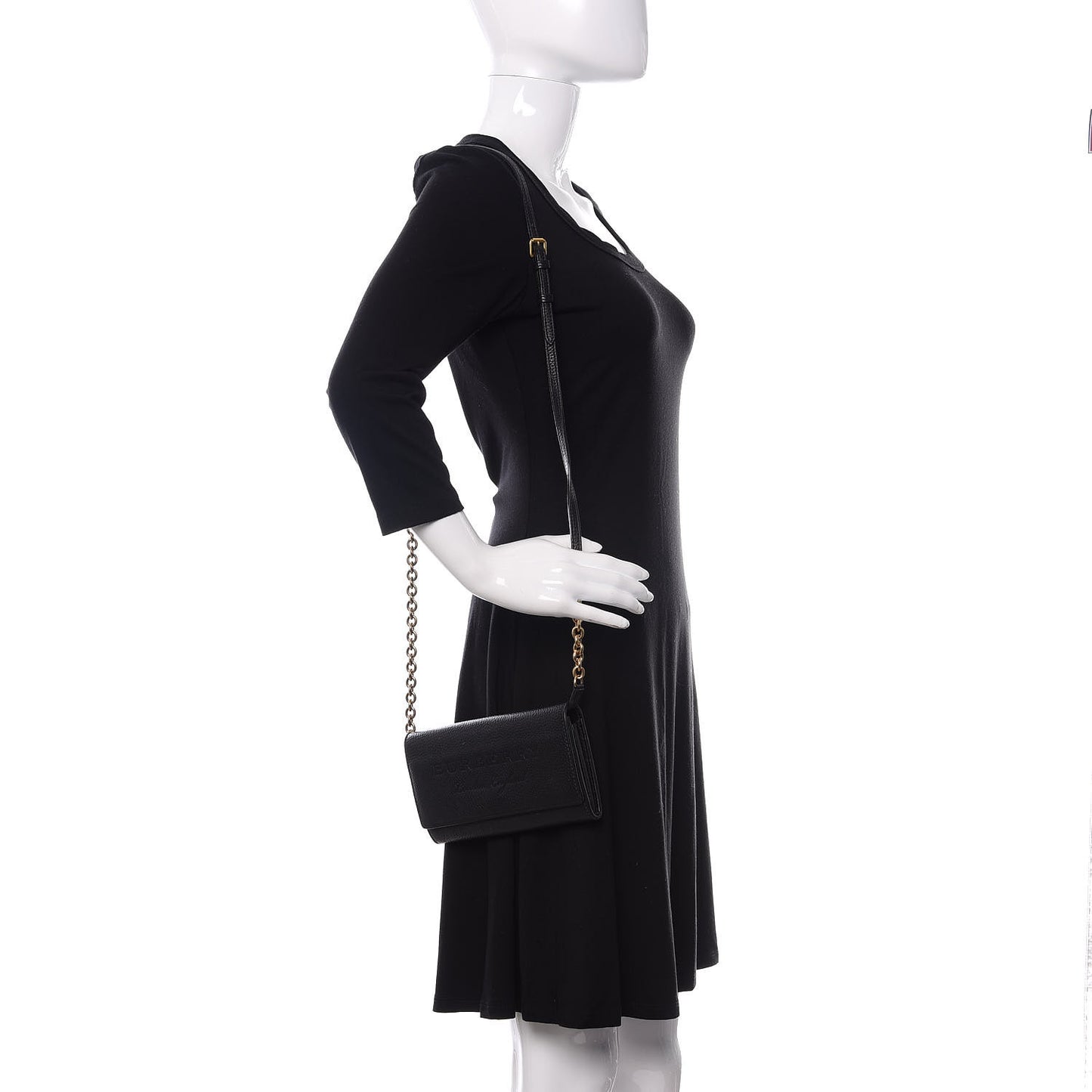 Calfskin Logo Embossed Chain Wallet Black