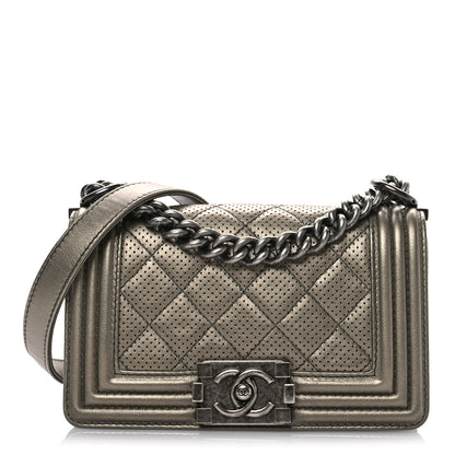 Chanel Metallic Lambskin Perforated Small Boy Flap Dark Silver 1 of 10