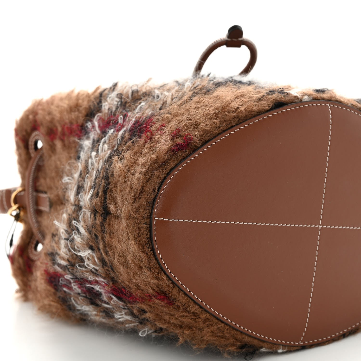 Burberry Mohair Check Calfskin TB Small Bucket Bag Brown 8 of 9