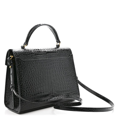 Saint Laurent Calfskin Crocodile Embossed Medium Classic Monogram Cassandra Top Handle Black 3 of 11