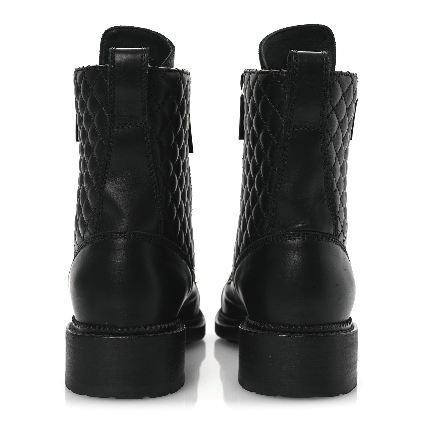 Calfskin Quilted Lace Up Combat Boots 37 Black