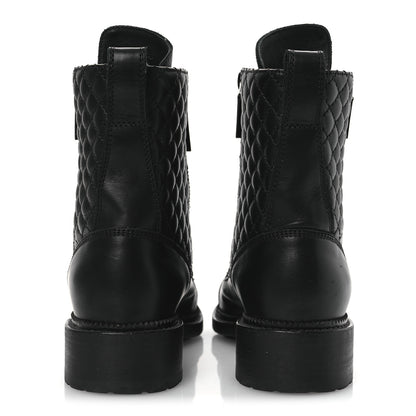 Chanel Calfskin Quilted Lace Up Combat Boots 37 Black 6 of 14