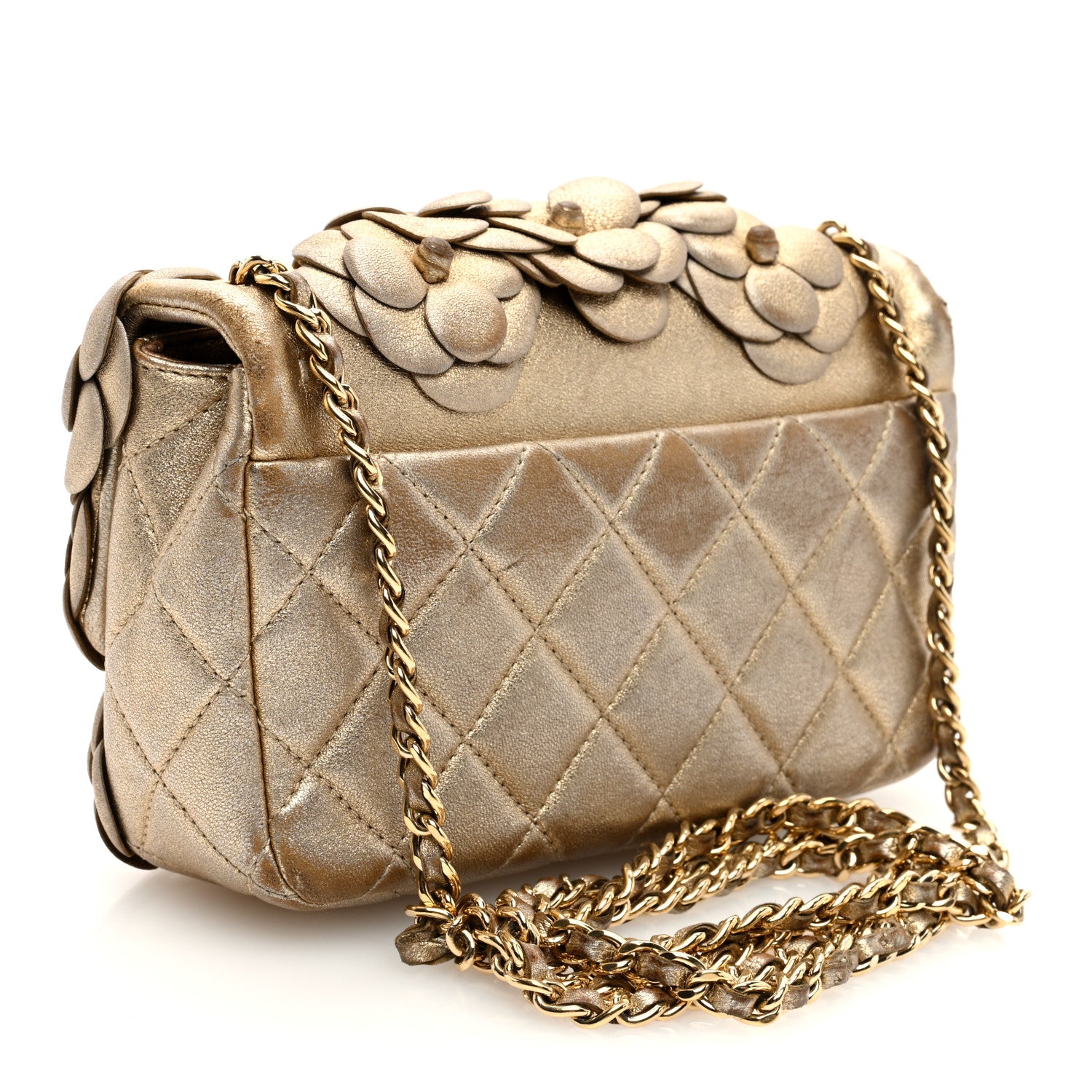 Chanel Metallic Lambskin Quilted Mini Camellia Flap Gold 3 of 12