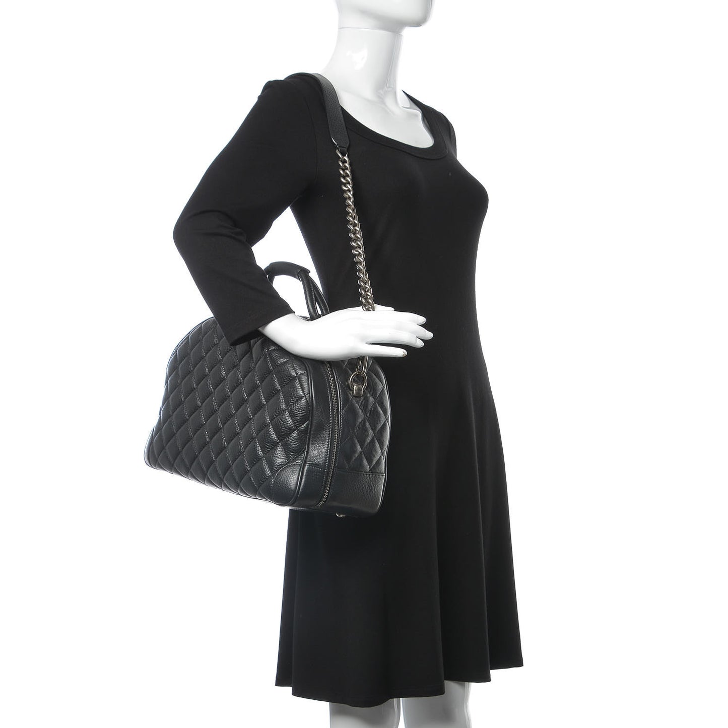 Calfskin Quilted Medium Airlines Round Trip Bowling Bag Black