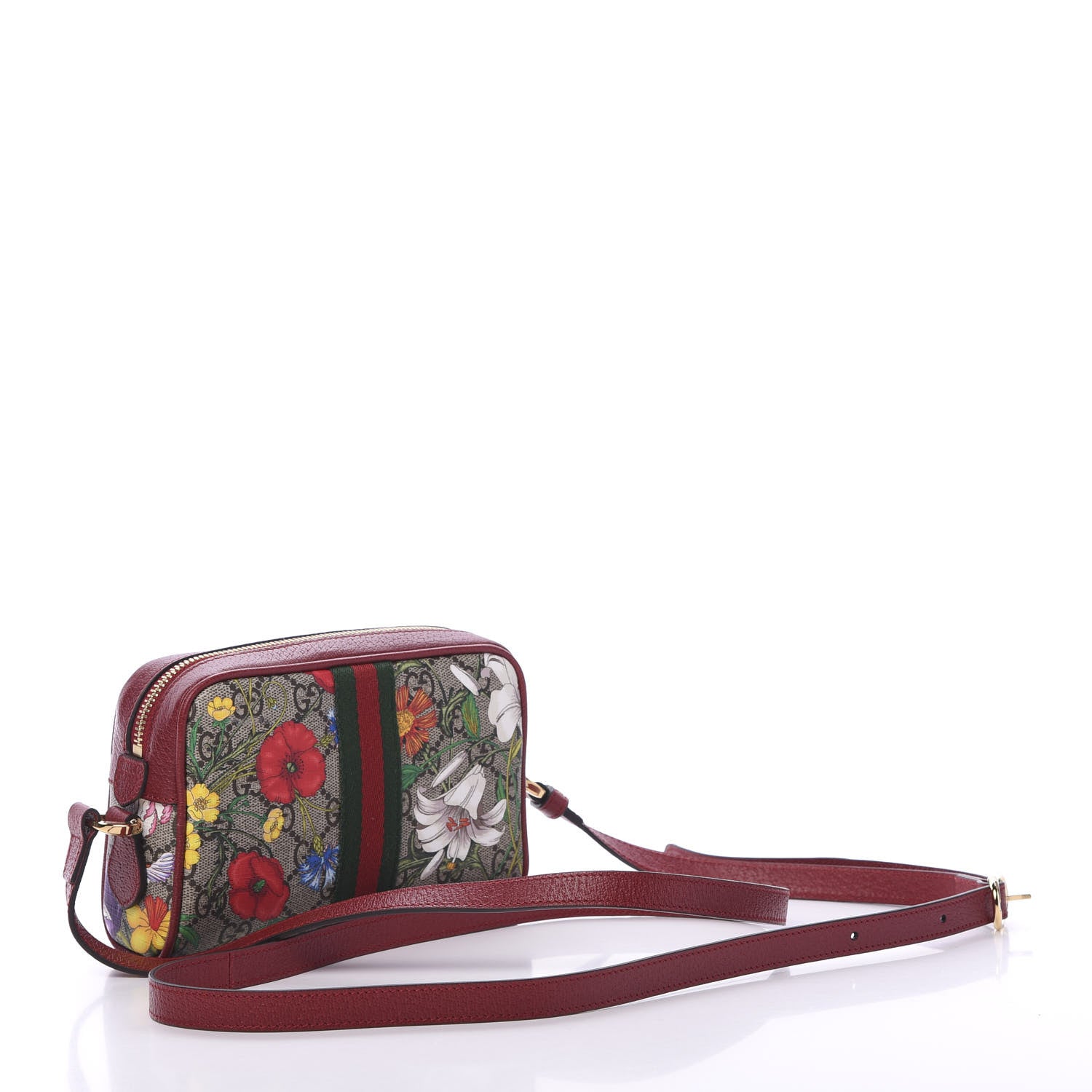 Gucci GG Supreme Monogram Flora Web Mini Ophidia Shoulder Bag Red 2 of 10