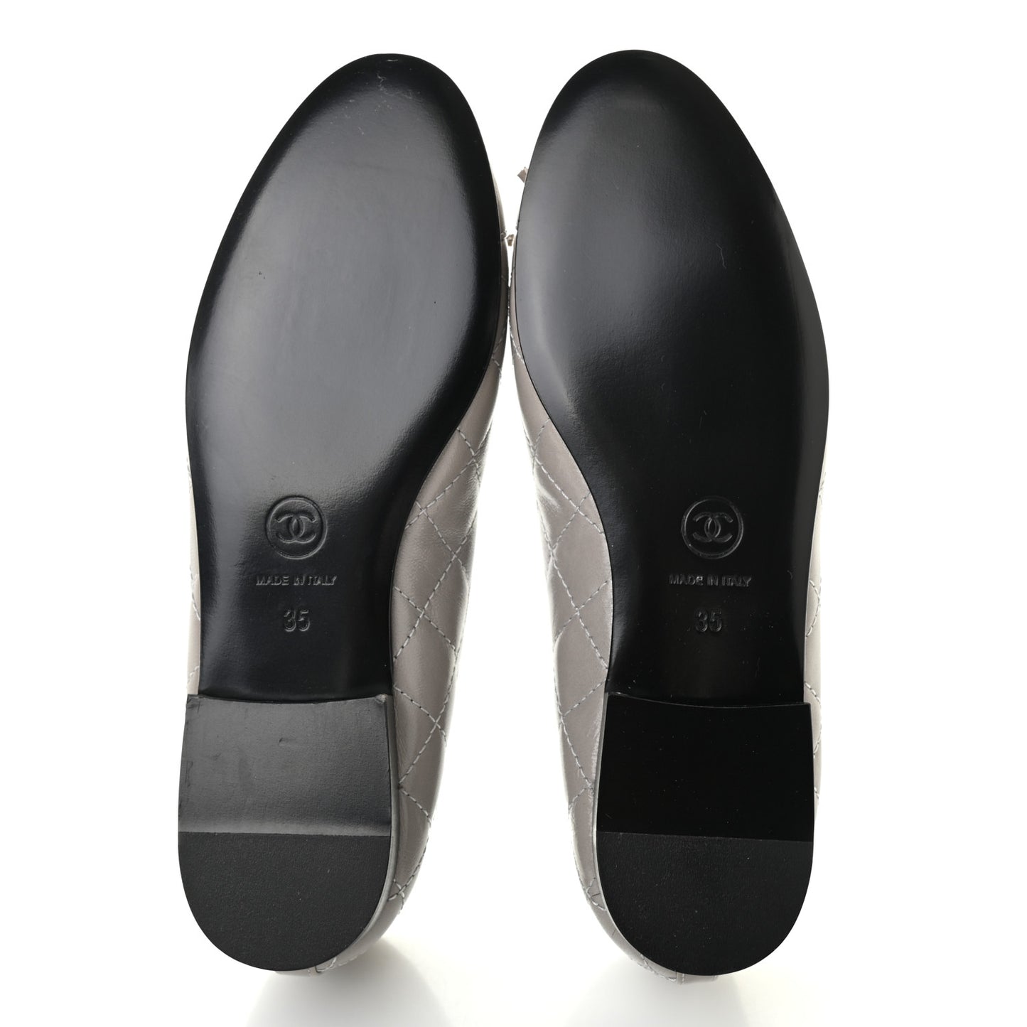Crumpled Lambskin Quilted CC Ballerina Flats 35 Grey