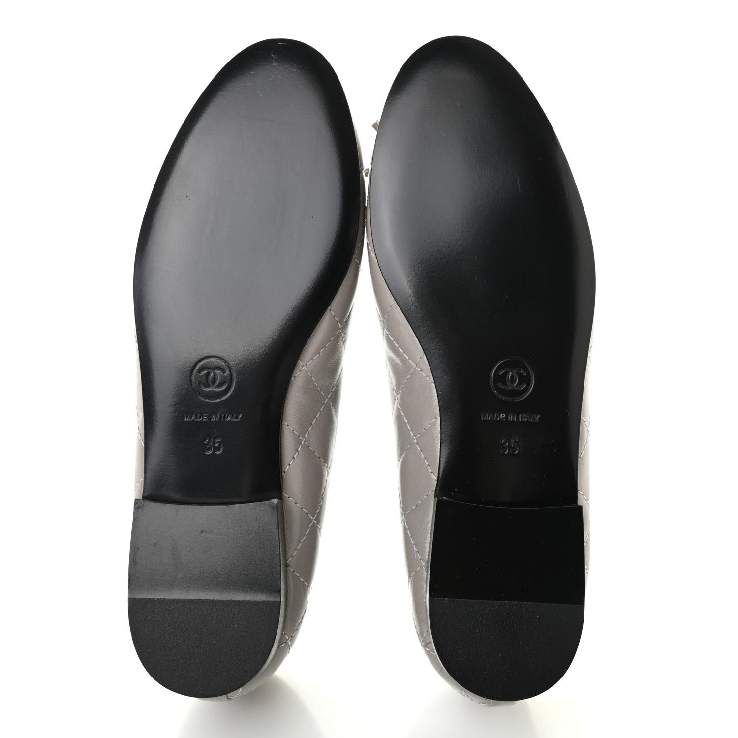 Chanel Crumpled Lambskin Quilted CC Ballerina Flats 35 Grey 5 of 8