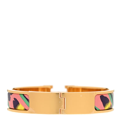 Hermes Enamel Printed Le Chat Carre Narrow Clic Clac H Bracelet PM Tropique 3 of 4