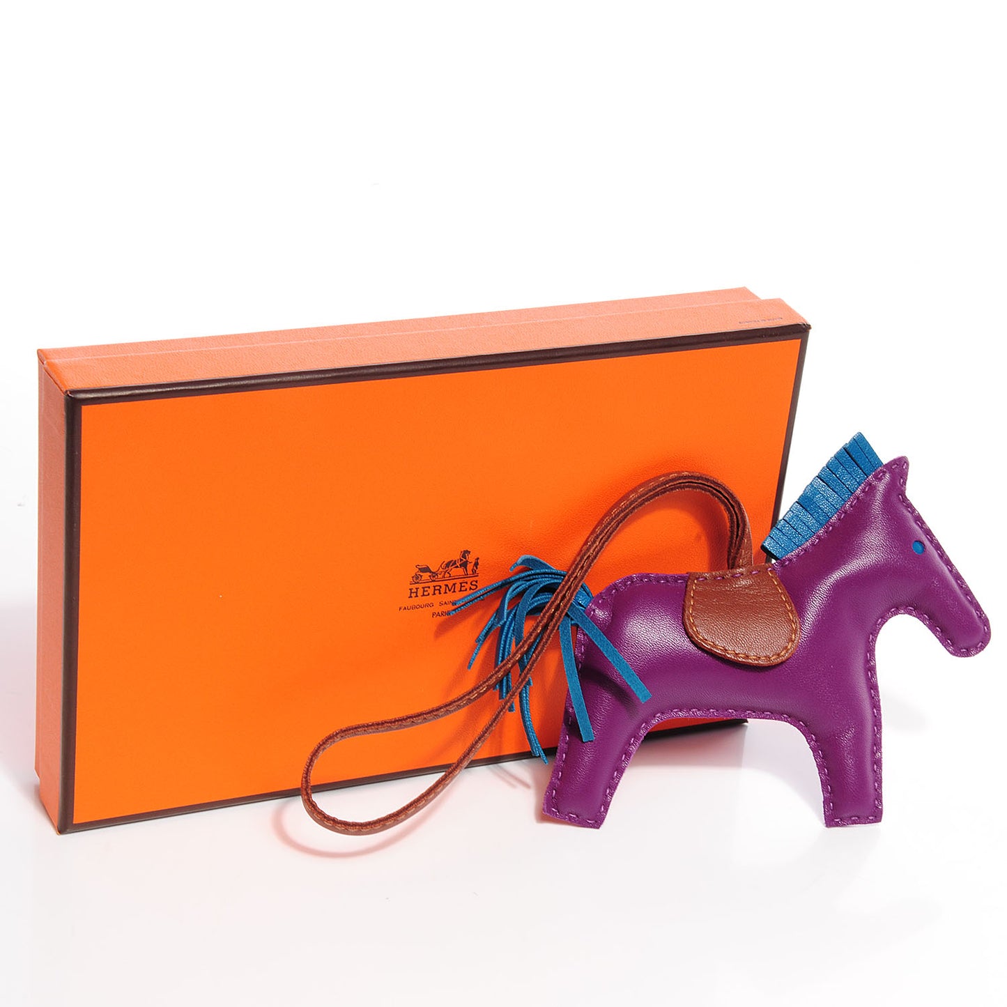 Milo Lambskin Grigri Rodeo Horse Bag Charm MM Anemone Bleu Izmir Fauve