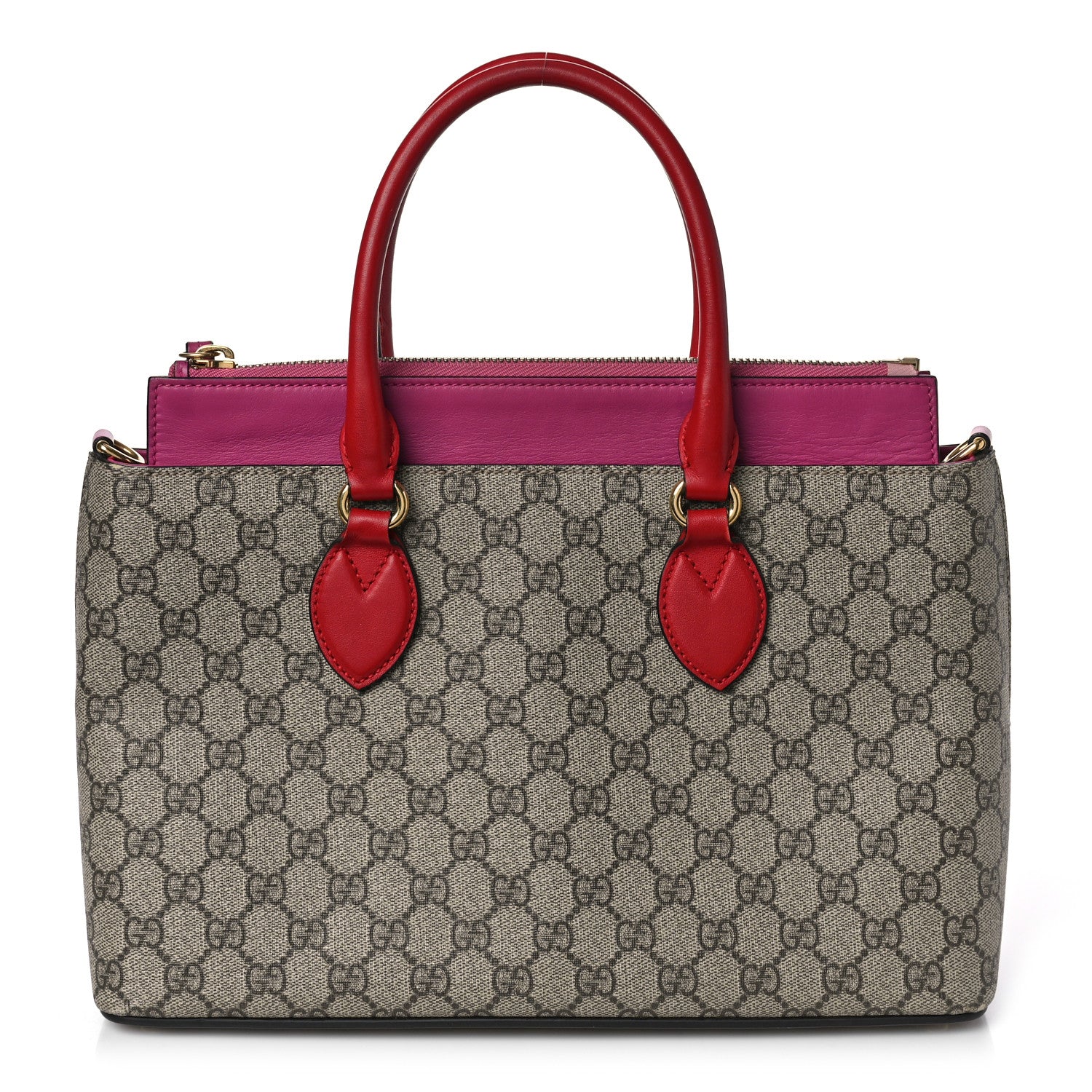 Gucci GG Supreme Monogram Moon Calfskin Small Zip Top Tote Beige Ebony Hibiscus Red New Rosette 1 of 11