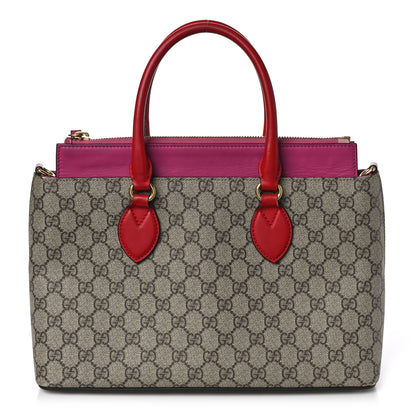 Gucci GG Supreme Monogram Moon Calfskin Small Zip Top Tote Beige Ebony Hibiscus Red New Rosette 1 of 11