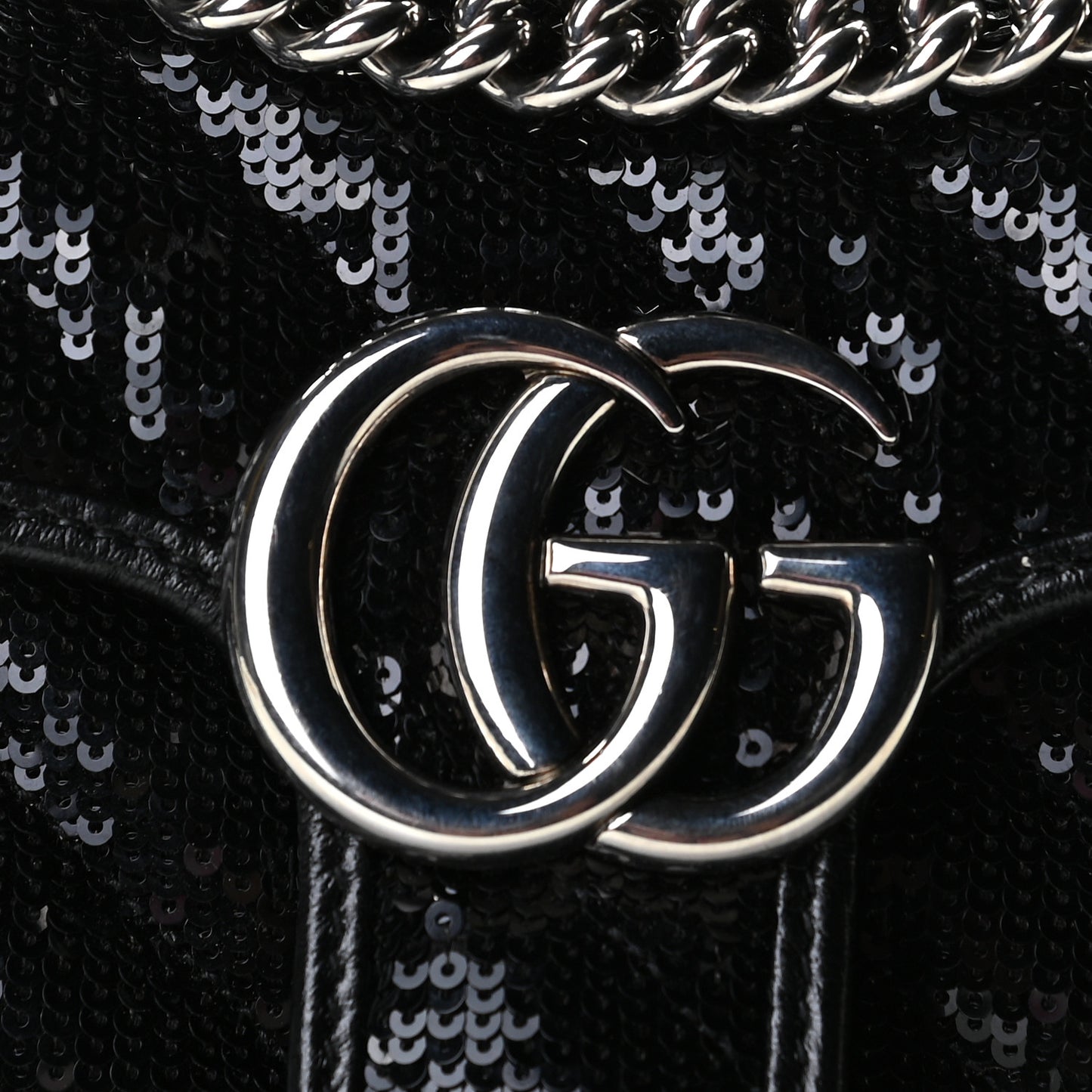 Sequin Matelasse Diagonal Mini GG Marmont Shoulder Bag Black