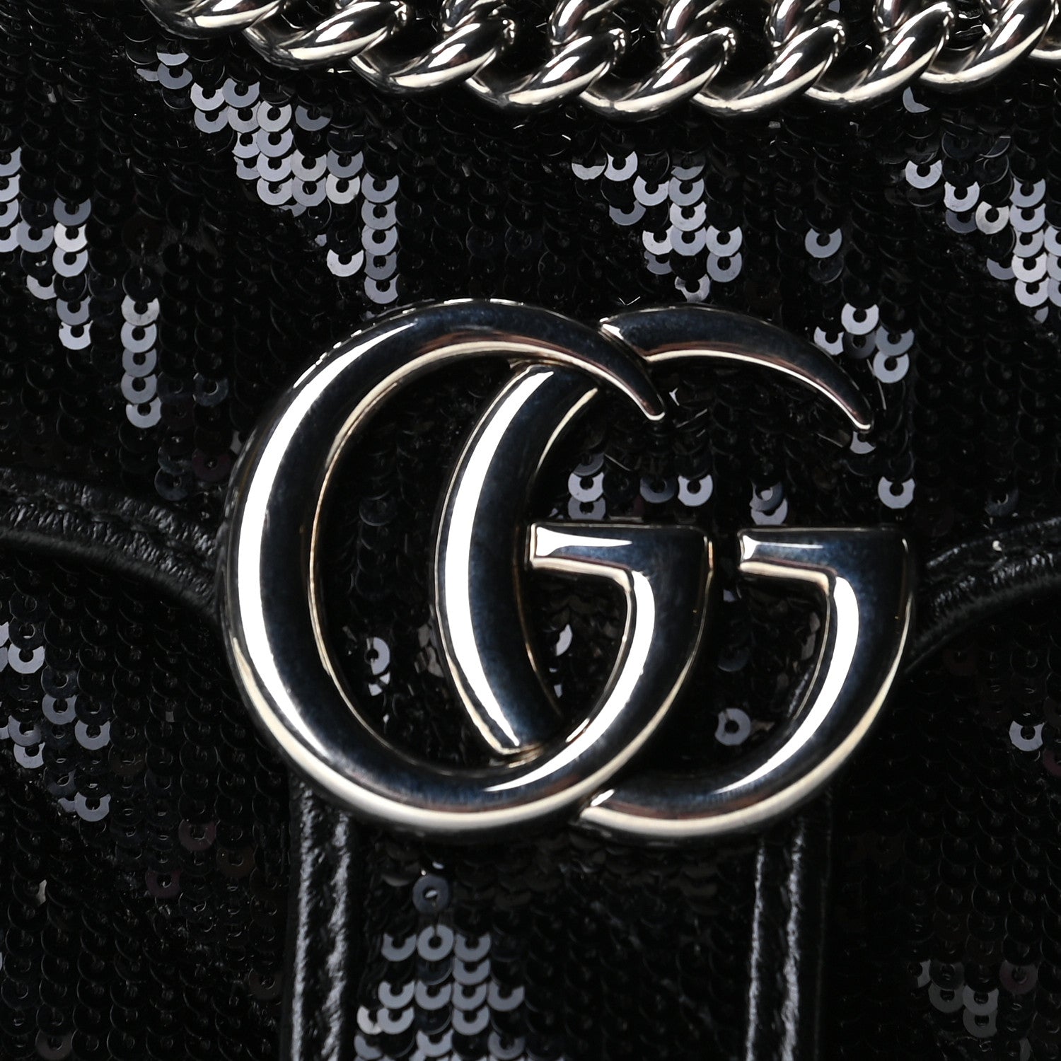 Gucci Sequin Matelasse Diagonal Mini GG Marmont Shoulder Bag Black 10 of 11