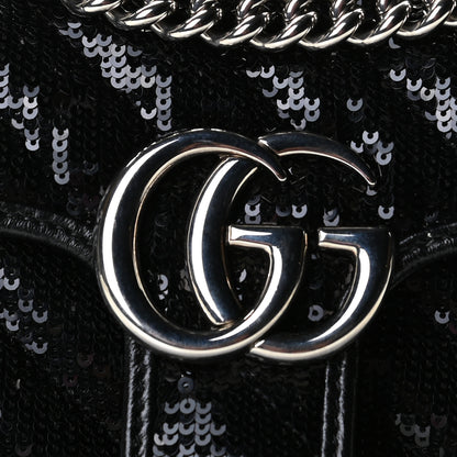 Gucci Sequin Matelasse Diagonal Mini GG Marmont Shoulder Bag Black 10 of 11