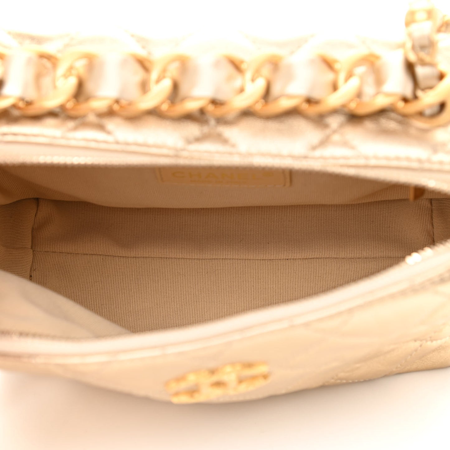 Metallic Lambskin Quilted Mini Bowling Bag Gold