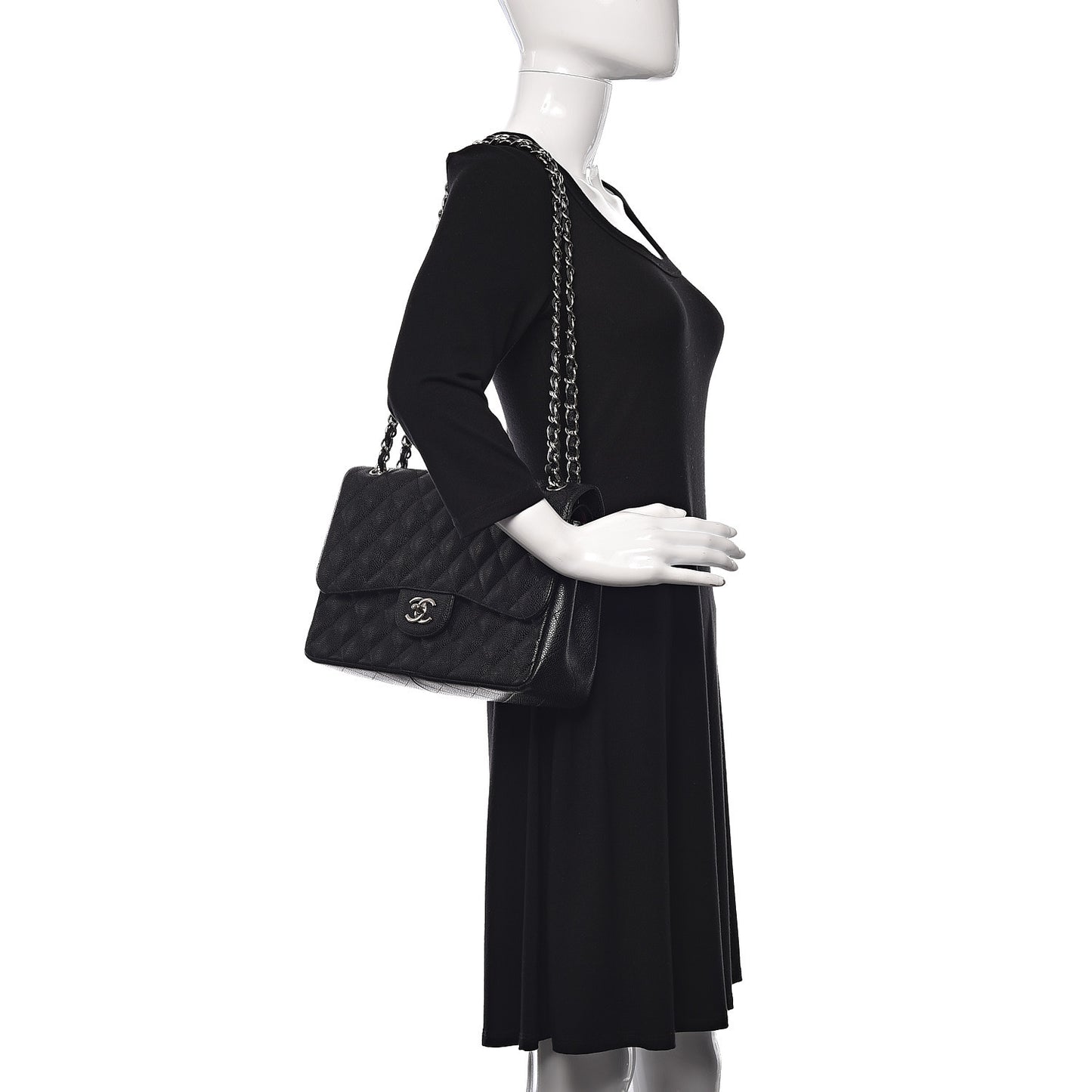 Caviar Quilted Jumbo Double Flap Black
