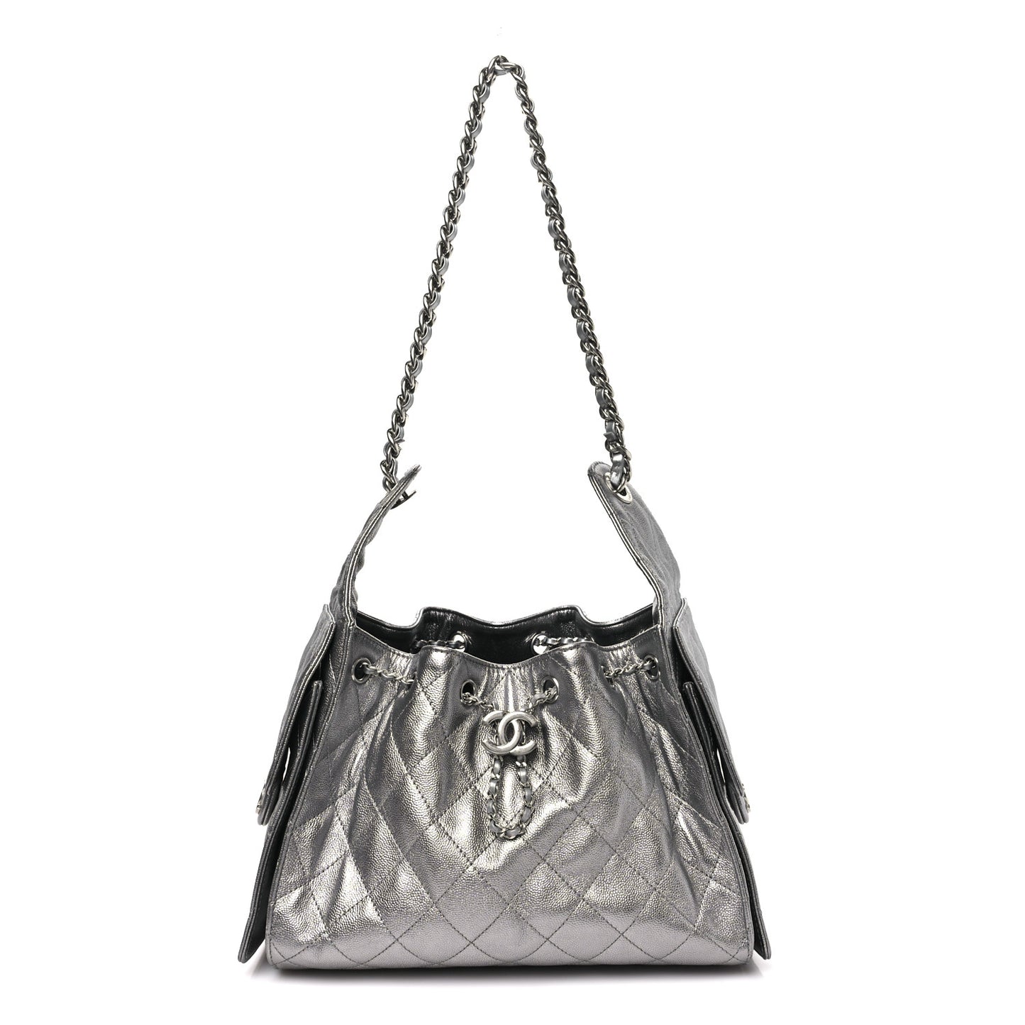 Metallic Caviar Quilted Small Chanel 25 Handbag Silver