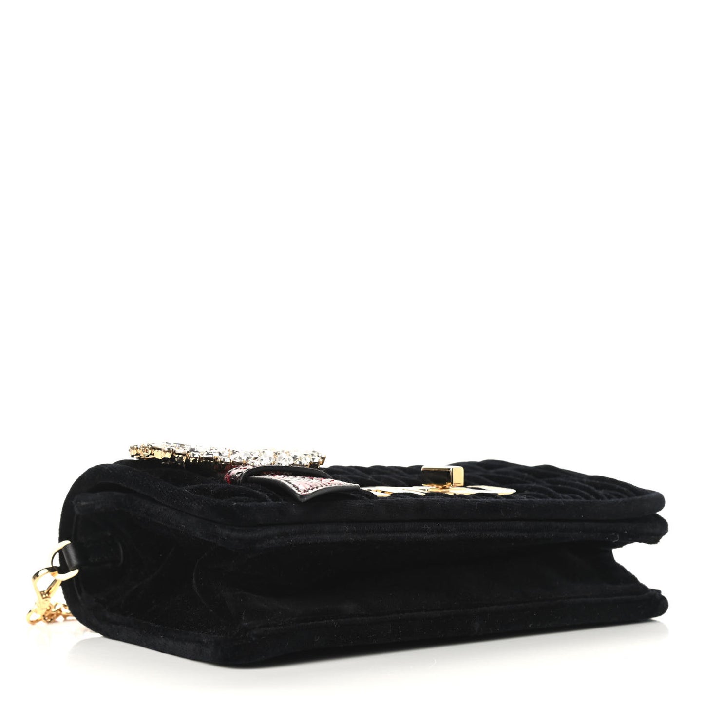 Velluto Matelasse Ayers Crystal Embellished Shoulder Bag Nero Black Rosso