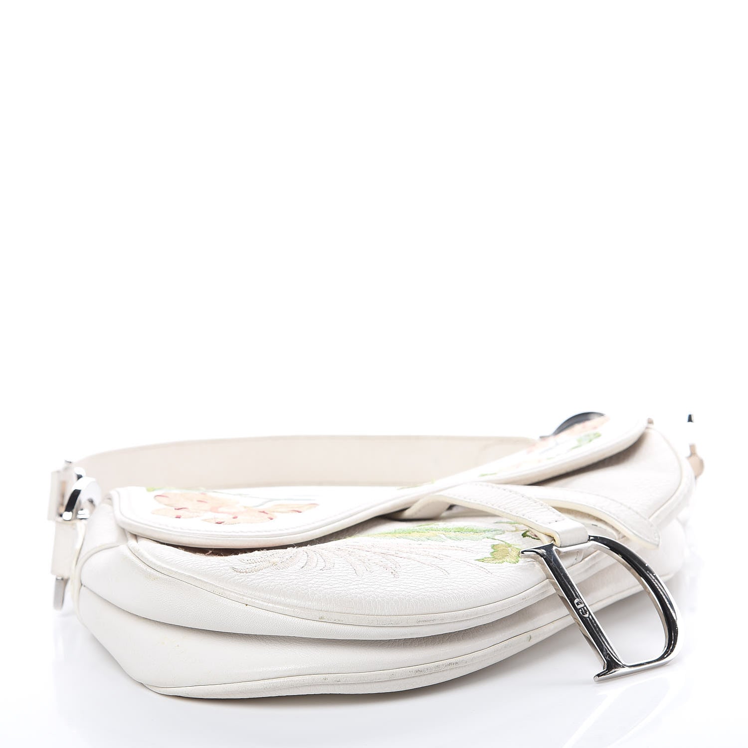 Christian Dior Calfskin Embroidered Romantic Flowers Saddle Bag White 4 of 12