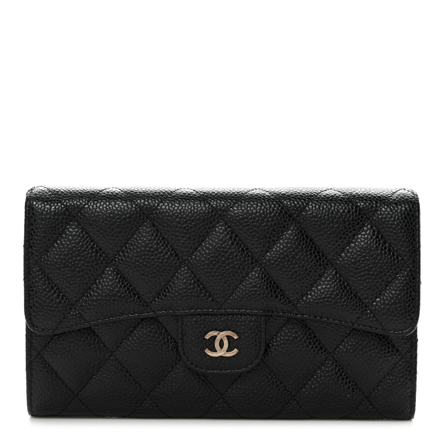 Caviar Quilted Large Flap Wallet Black