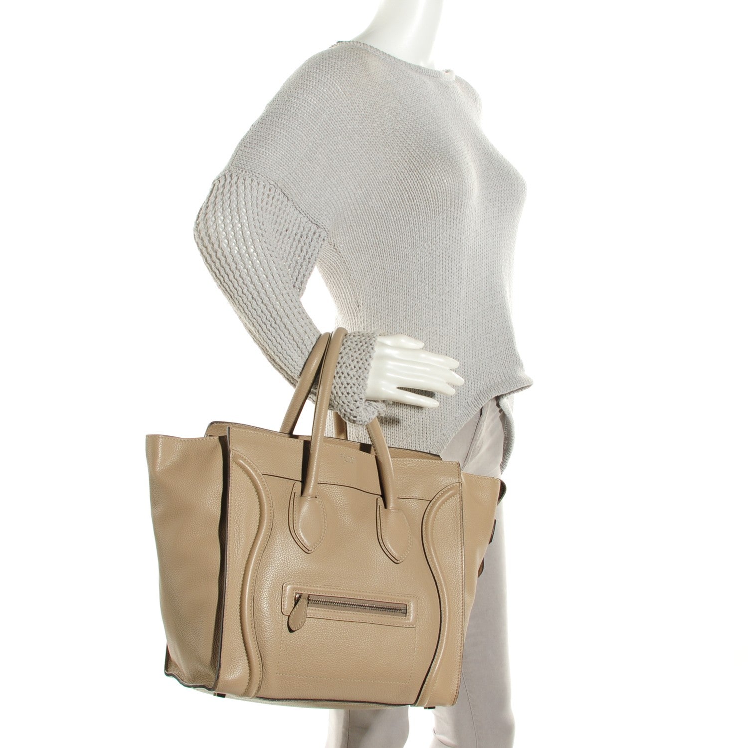 Celine Drummed Calfskin Mini Luggage Dune 2 of 8