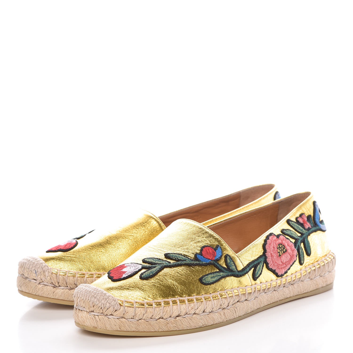 Gucci Metallic Nappa Ophelia Espadrilles 37.5 Gold 3 of 11