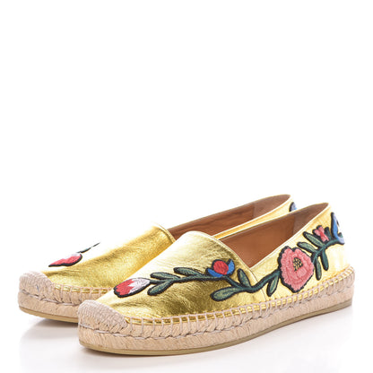 Gucci Metallic Nappa Ophelia Espadrilles 37.5 Gold 3 of 11