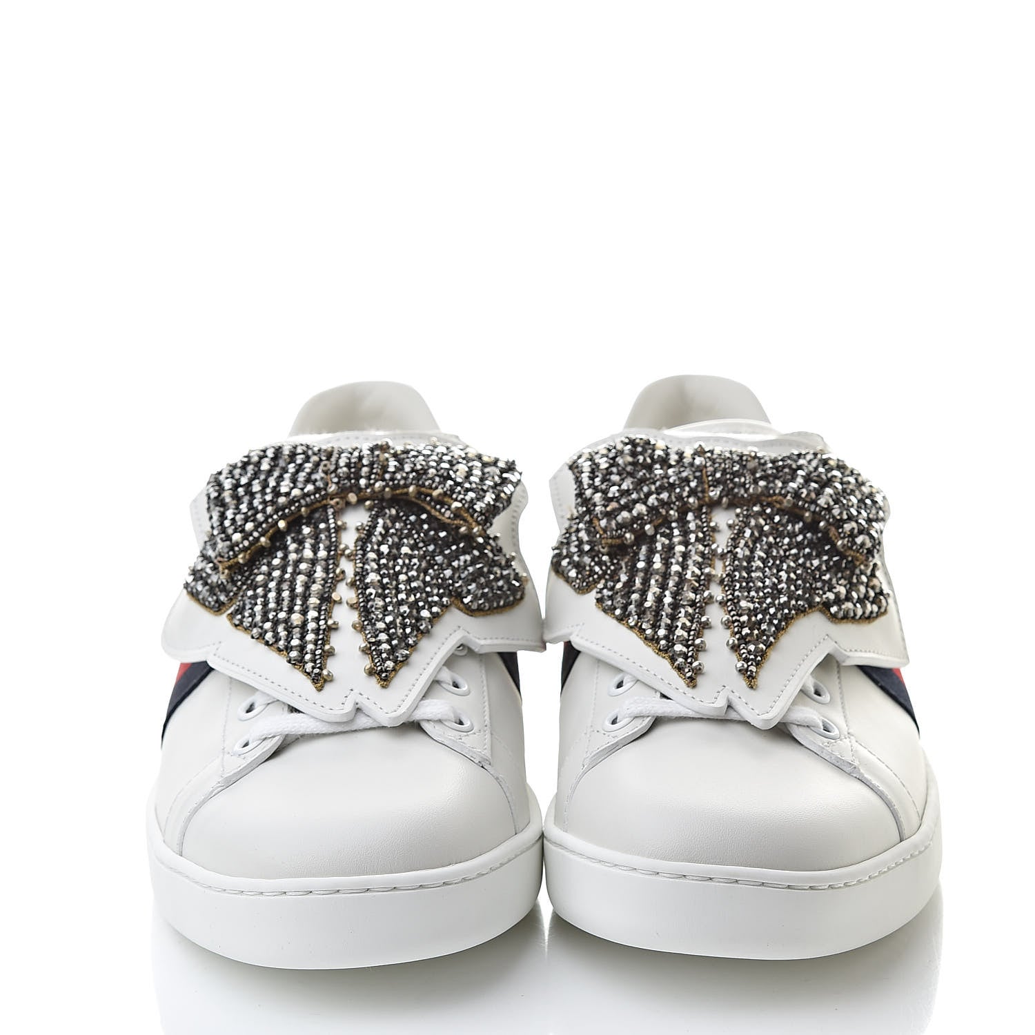 Gucci Calfskin Ayers Web Womens Ace Bow Lace Sneakers 39.5 White 2 of 9