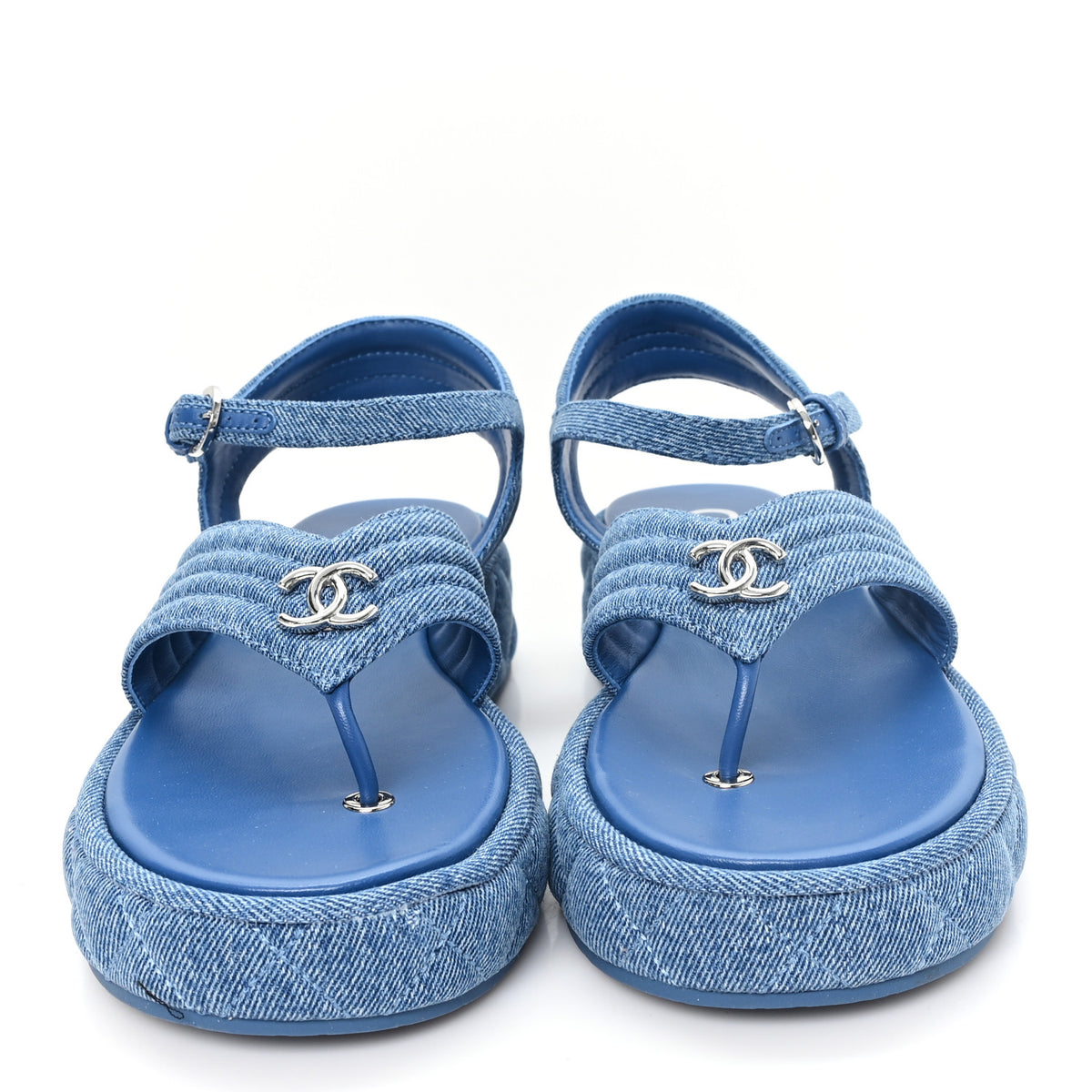 Denim Quilted CC Platform Thong Sandals 40 Blue