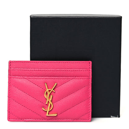 Saint Laurent Grain De Poudre Matelasse Chevron Monogram Credit Card Case Fresh Fuxia 11 of 11