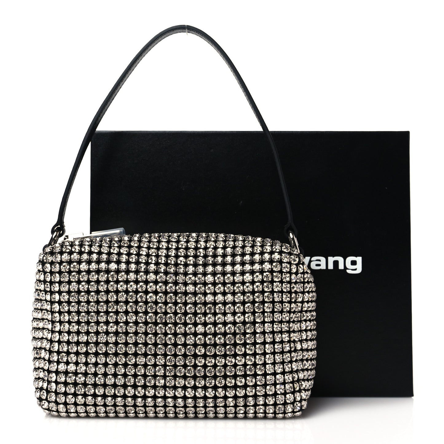 Mesh Crystal Rhinestone Mini Heiress Pouch Black Silver