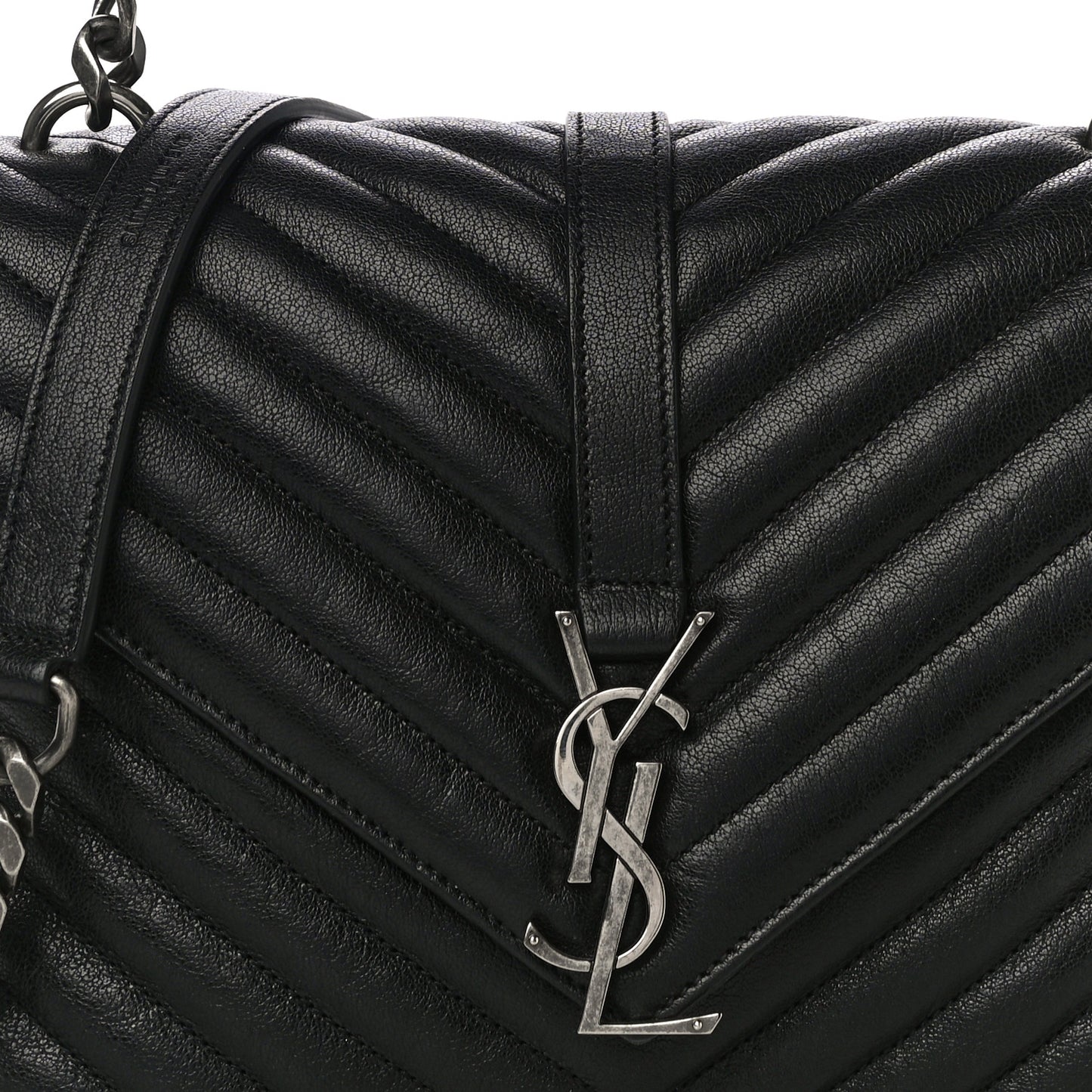Sheepskin Matelasse Chevron Monogram Medium College Bag Black