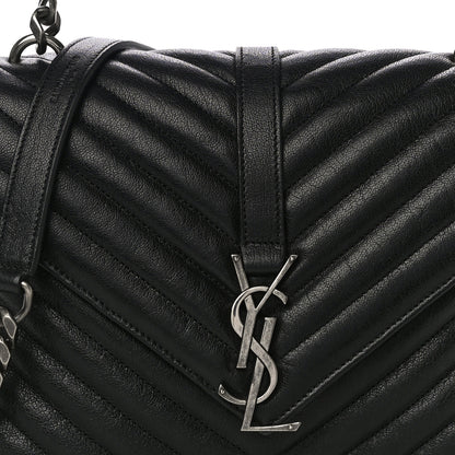 Saint Laurent Sheepskin Matelasse Chevron Monogram Medium College Bag Black 8 of 10