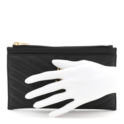 Saint Laurent Grain De Poudre Chevron Monogram Bill Pouch Black Black 2 of 8