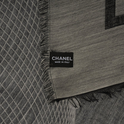 Chanel Cashmere Silk Spirograph Scarf Shawl Black White 4 of 5