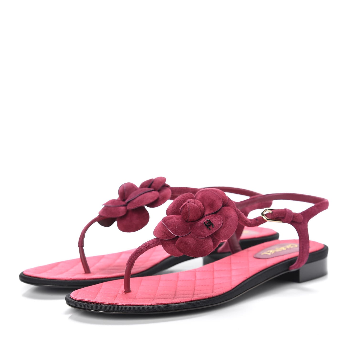 Suede Calfskin Camellia Thong Sandals 41 Dark Pink