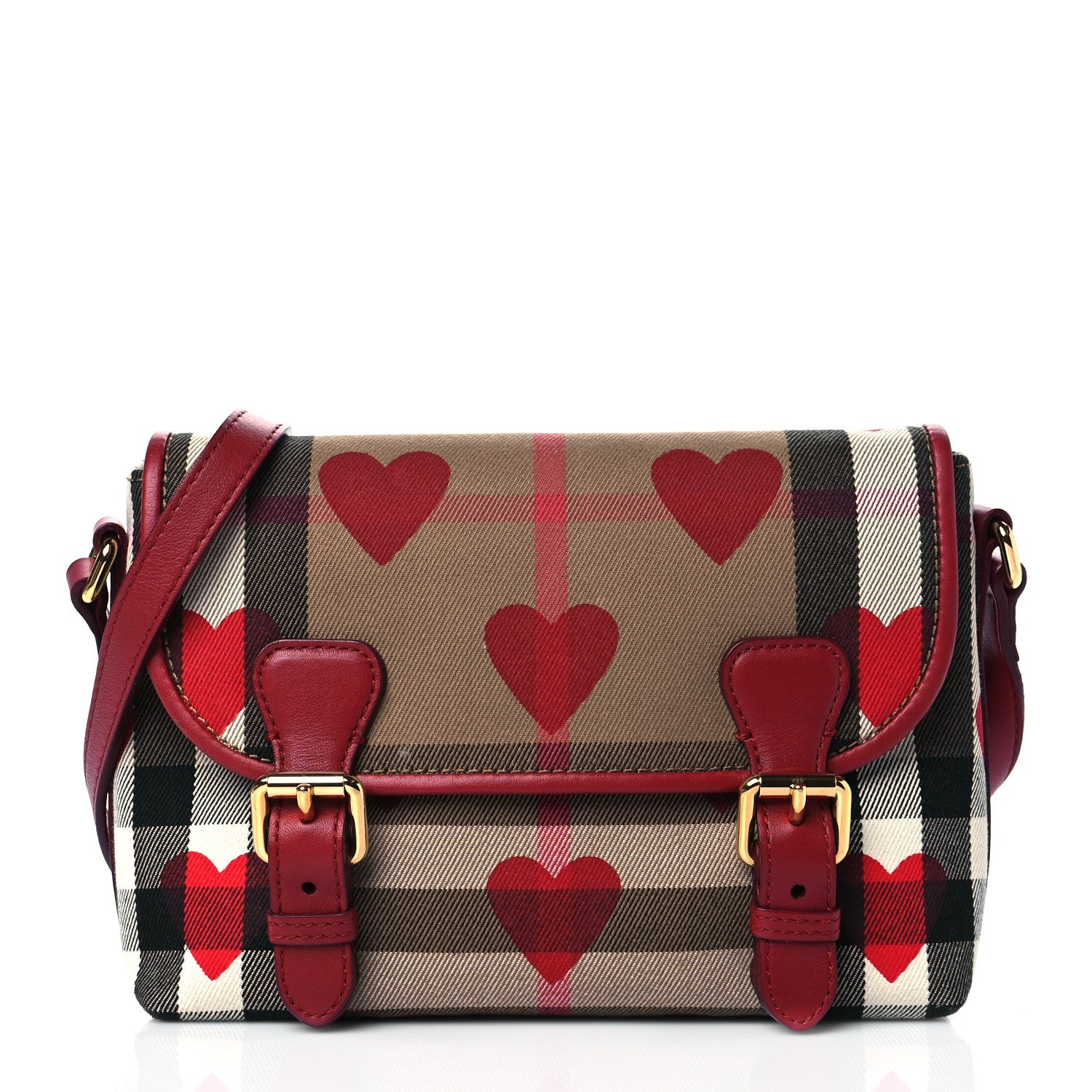 Burberry Horseferry Check Heart Print Crossbody Flap Parade Red 1 of 11