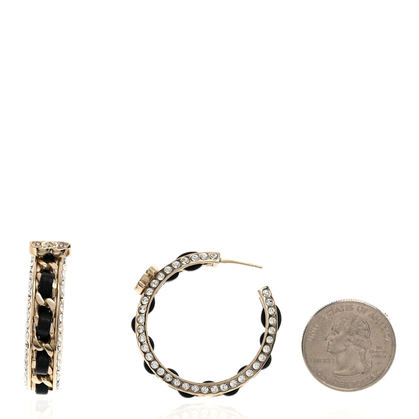 Crystal Lambskin CC Chain Hoop Earrings Gold Black