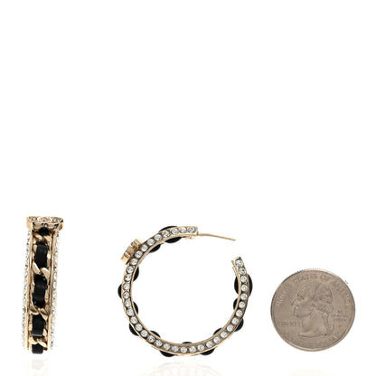 Chanel Crystal Lambskin CC Chain Hoop Earrings Gold Black 2 of 4