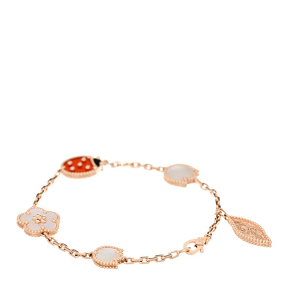Van Cleef & Arpels 18K Rose Gold Carnelian Mother of Pearl Onyx 5 Motifs Lucky Spring Bracelet 2 of 5