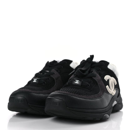 Chanel Mesh Suede Grained Calfskin Womens CC Sneakers 37.5 Black White 3 of 7
