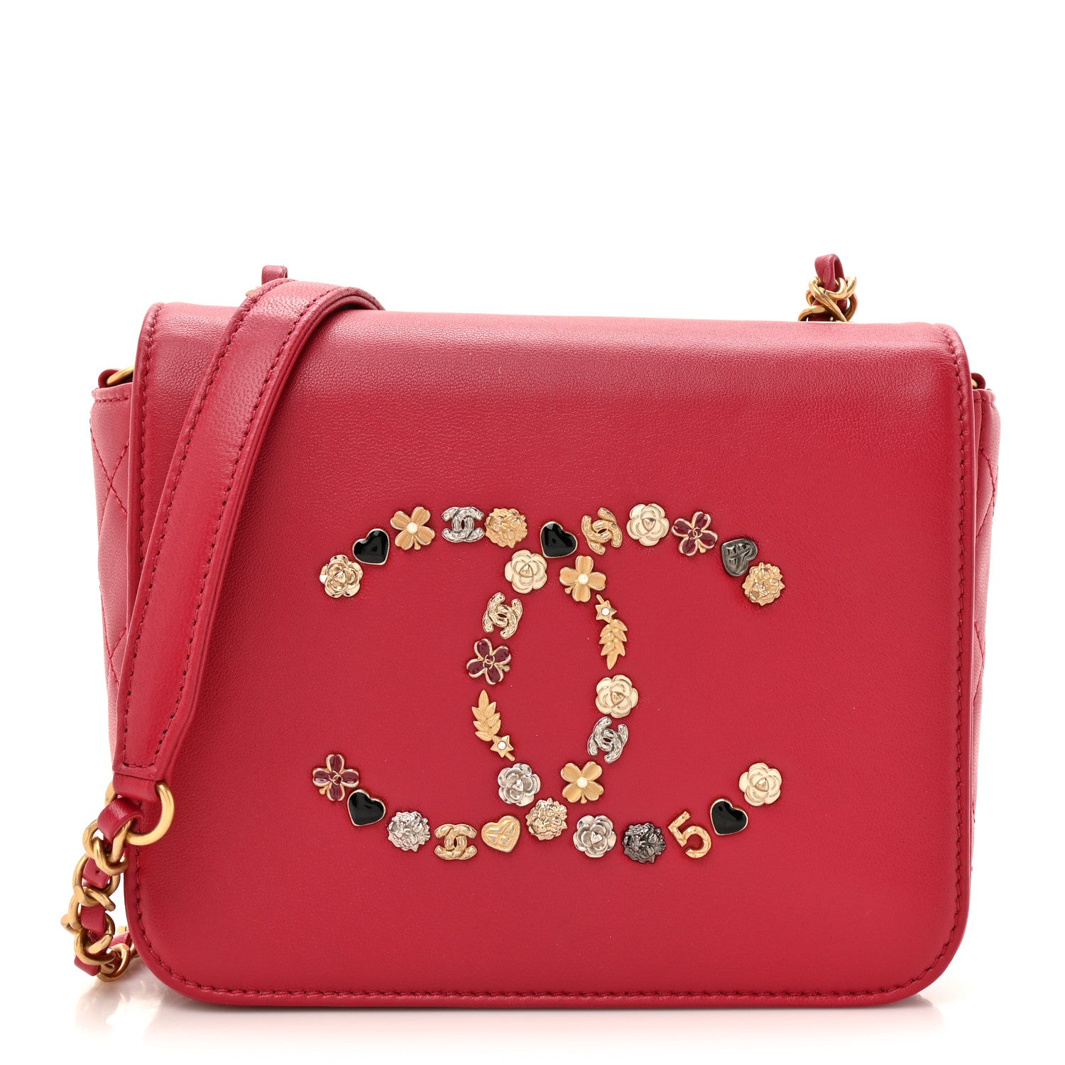 Chanel Lambskin Quilted Lucky Charms CC Crossbody Messenger Flap Red 1 of 11