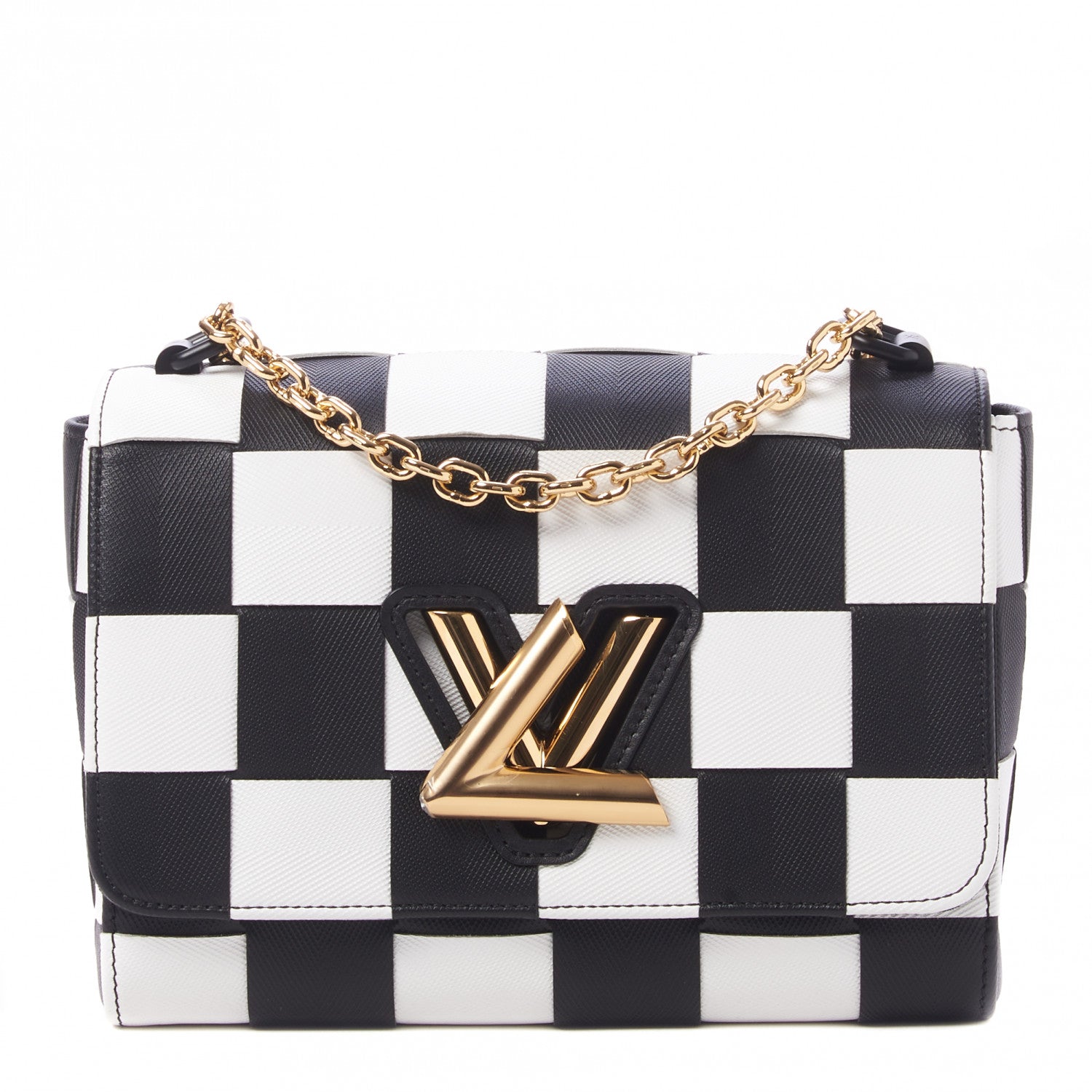 Louis Vuitton Calfskin Damier Tressage Twist Shoulder Bag MM Black White 1 of 9