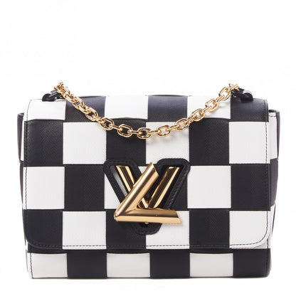 Louis Vuitton Calfskin Damier Tressage Twist Shoulder Bag MM Black White 1 of 9